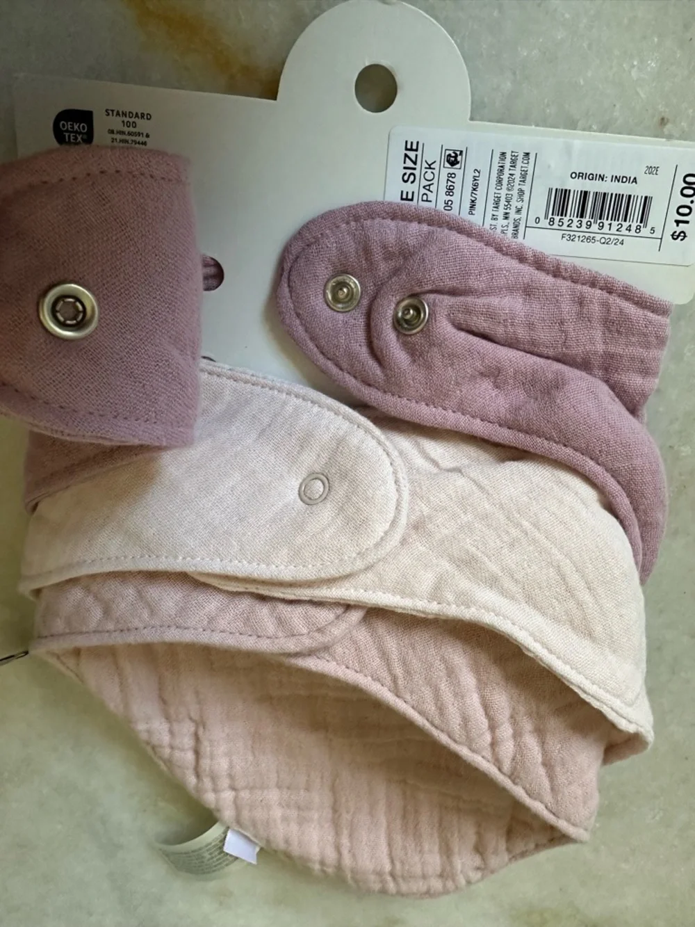 Cloud Island Baby Girl 3 Pack Pink Muslin Bandana Bibs Drool Burp Bib Snap 0-3M